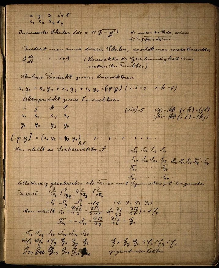Open pages of Einstein’s Zurich Notebook — handwriting and calculations