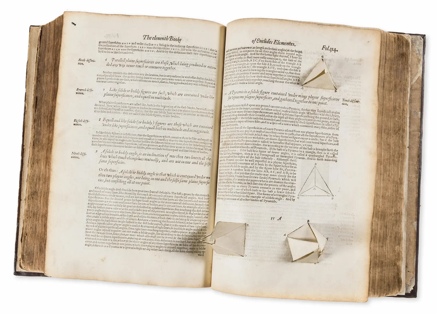 Open spread from Billingsley’s 1570 Elements showing solid geometry