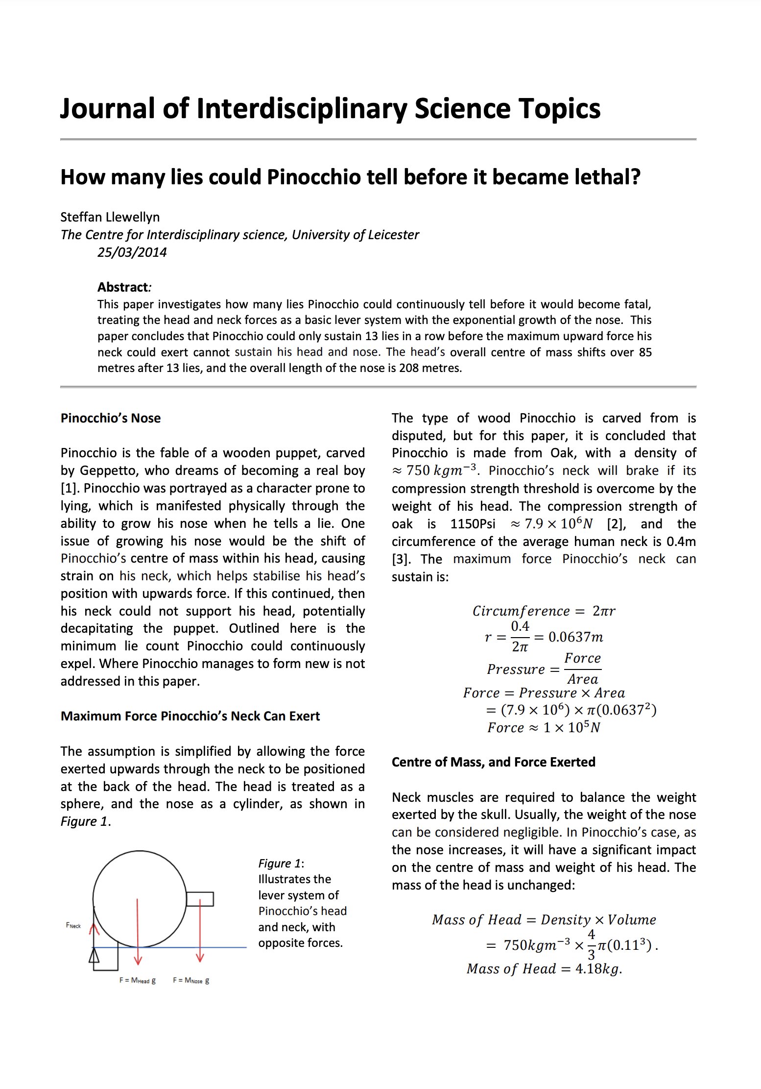 Journal cover page: How many lies could Pinocchio tell before it became lethal